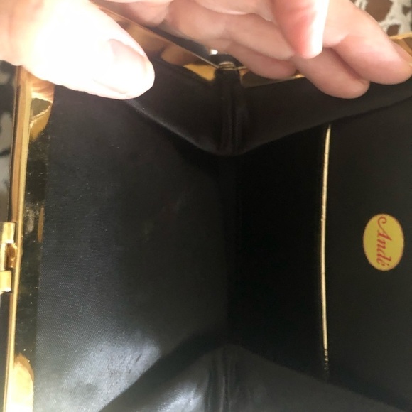 VTG Black Satin Evening Clutch Bag With Gold Chain Handle 6X6 Cocktail Hour - Picture 6 of 6